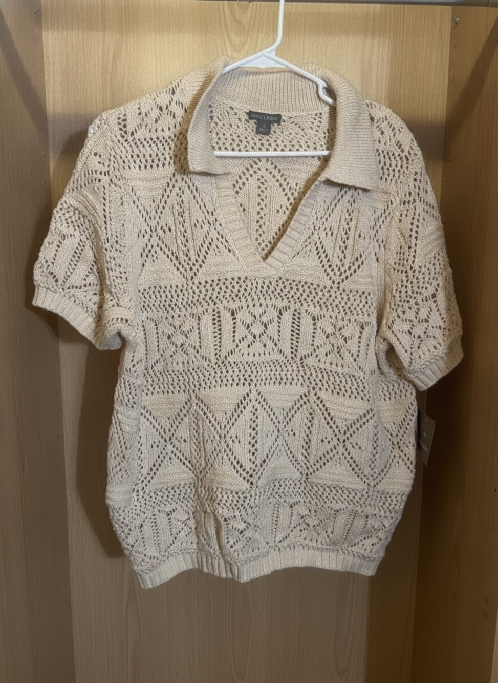 Falls Creek NWT Cream Crochet Polo Sweater 1X